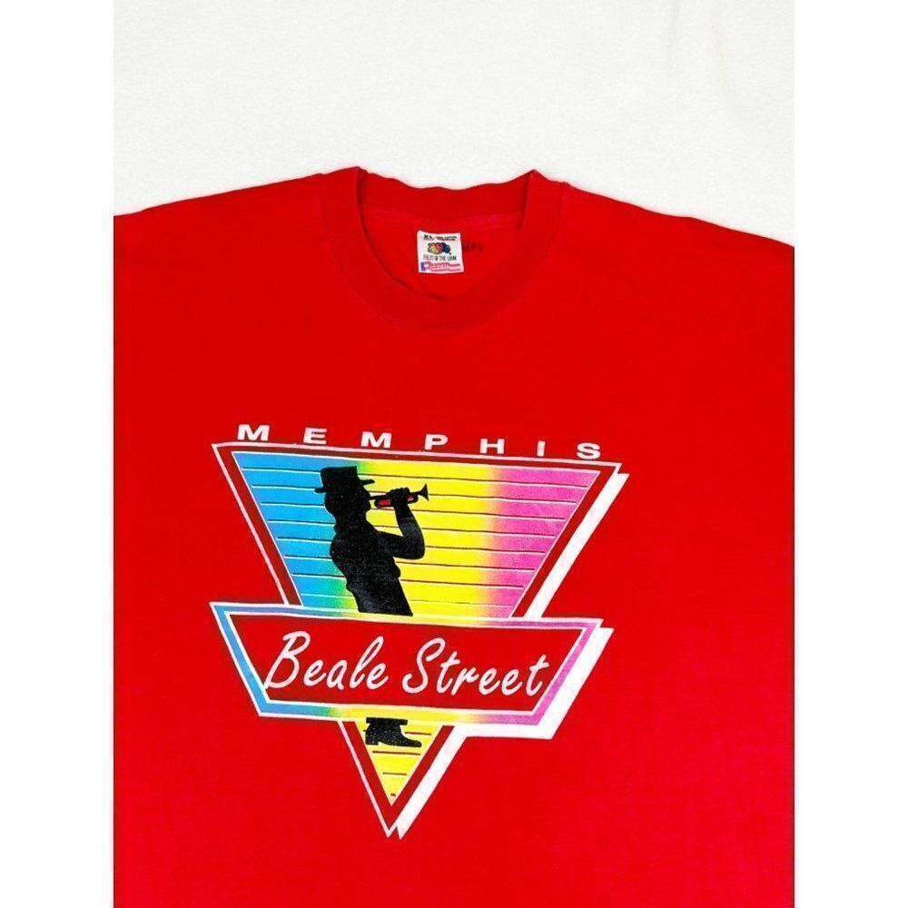 Vintage 90s Beale Street Memphis T-Shirt Red XL Tourist Blues Music Single Stitc